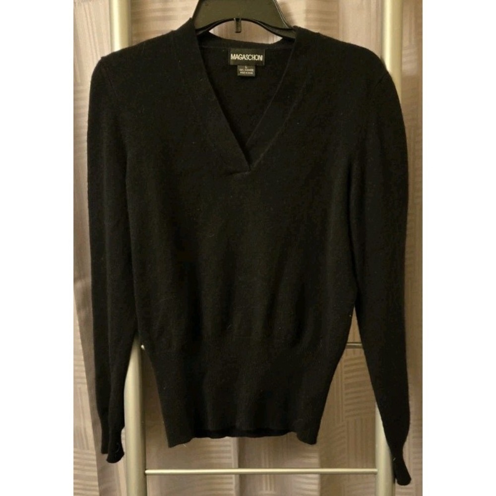 Magaschoni Cashmere Sweater‎ Sz Large Black Minimalist Classic Quiet Luxury Chic